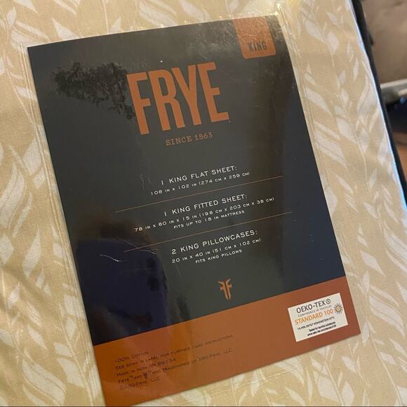 Frye King Sheet 4 Pc Set Flat Fitted Pillowcase Tan Feather 100% Cotton NEW - Picture 2 of 3